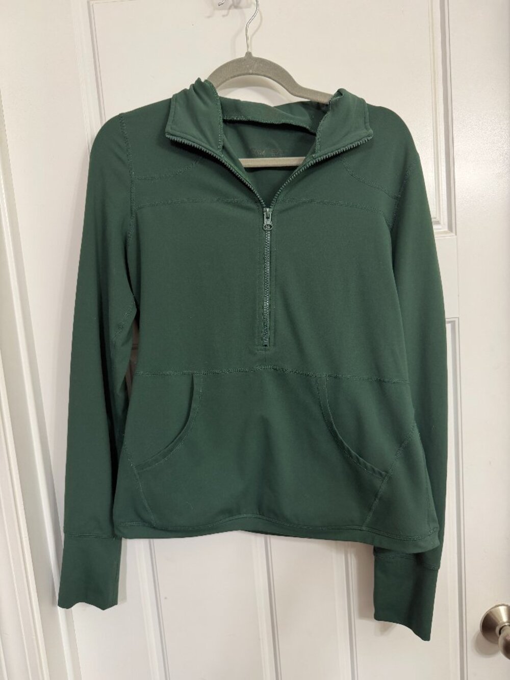 Zyia Active Half Zip Pullover Size M Forest Green Thumbholes Kangaroo Pocket
